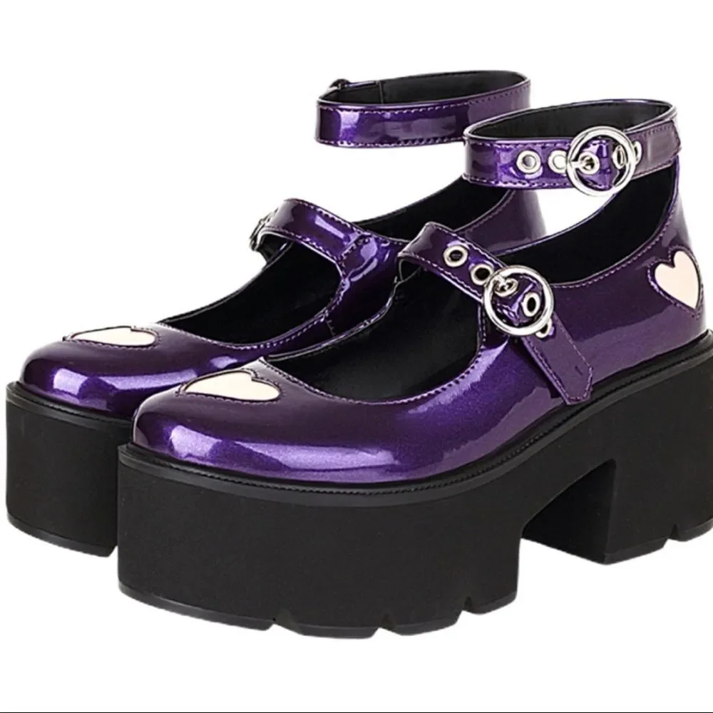Purple Patent Mary Jane Chunky Heel Platform Shoes 9 NWT